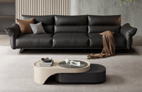 Canapé noir haut de gamme de style minimaliste pour salon, canapé en cuir véritable, flexible, avec un canapé droit dans le salon