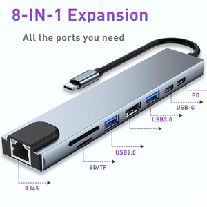 8 trong 1 <span class=keywords><strong>USB</strong></span> C <span class=keywords><strong>HUB</strong></span> Loại C mạng RJ45 SD chuyển đổi đầu đọc thẻ Adapter PD ABS <span class=keywords><strong>USB</strong></span> <span class=keywords><strong>3</strong></span>.<span class=keywords><strong>0</strong></span> sạc máy tính xách tay Docking Station - Product Image 2