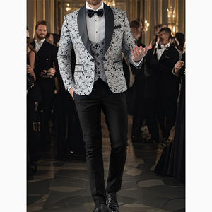 สูททักซิโด้สำหรับผู้ชายสูทชุดแต่งงานเสื้อโค้ทกวางกางเกงแฟชั่นพิมพ์ลาย - Product Image 1