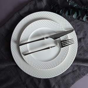 Vajilla <span class=keywords><strong>de</strong></span> gama alta para el hogar 10,5 "PLACA <span class=keywords><strong>DE</strong></span> <span class=keywords><strong>CENA</strong></span> DIAMANTE REPUJADO NUEVO HUESO CHINA - Product Image 2