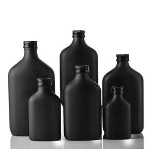 Tùy Chỉnh Màu Đen Chai Rượu Vang 50Ml 100Ml 200Ml 250Ml 350Ml 500Ml Phẳng Chai Nước Giải Khát Rượu Tinh Thần Chai Thủy Tinh Với Nắp Nhôm - Product Image 2