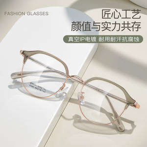 Monturas de Gafas Redondas de Metal Premium 8086 49-18-145, Montura Completa Antideslizante, Lentes de Resina Unisex - Product Image 2