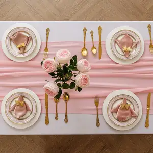 ผ้าปูโต๊ะผ้าชีฟองสีชมพูตกแต่งโรแมนติกกว่า80สีผ้าคริสมาสต์งานแต่งงานงานเลี้ยงอีเวนต์