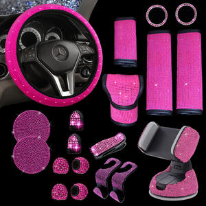Kit de Accesorios para Interior de Auto <span class=keywords><strong>con</strong></span> Incrustaciones de Diamantes, Marco de Matrícula de Acero Inoxidable, Asa de Transporte, Funda para Volante <span class=keywords><strong>con</strong></span> Incrustaciones de Diamantes de Imitación - Product Image 2