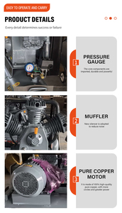 <span class=keywords><strong>Compresseur</strong></span> d'air industriel portable à piston lubrifié, refroidi par air, alimenté par courant alternatif, PLC, 7,5 kW, 10 CV, 1,05 m/min, 12,5 bars, 220 V, 2 cylindres - Product Image 6