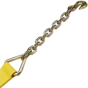 Correia para reboque com corrente G70 de 2 "x 30FT 3335LBS, correia para guincho com gancho de corrente para controle de carga de caminhão, material resistente amarelo