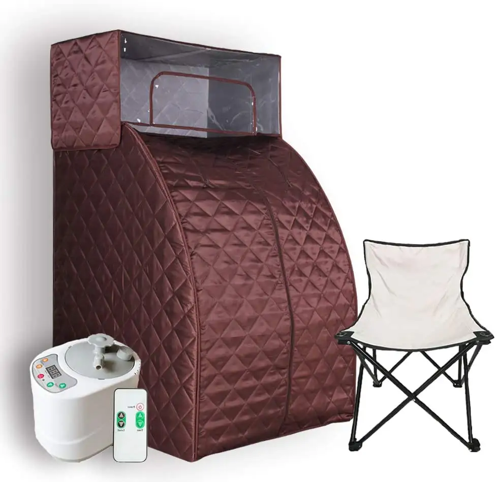 Set Sauna a vapore Steamer con telecomando Home Full Body scatola di calore per una persona con copricapo e kit sedia per perdita di peso