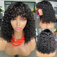 Perruque ondulée Offre Spéciale naturelle avec frange pour femmes noires, cheveux humains, coupe Pixie, Super bon marché, 100%
