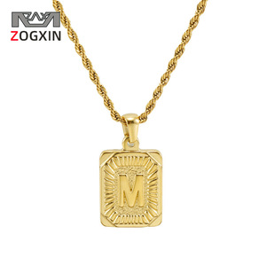 Zogxin Square Letter Pendant Necklace 18K Gold Plated Stainless Steel Hip Hop Style For Men And Women M Initial Charm - Product Image 1