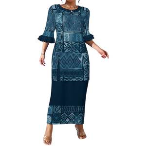 Abito Estivo Polinesiano Elei con Design Tribale, Vestito Casual da Festa per Donne, Collo Tondo, Bottoni, Set Due Pezzi Puletasi - Product Image 5