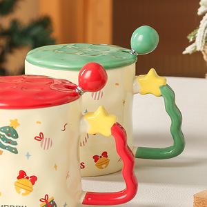 Cartoon Christmas Coffee Mug Drinkware <b>Ceramic</b> Water Tea <b>Cup</b> Cute Mug With Lid Spoon - Product Image 4
