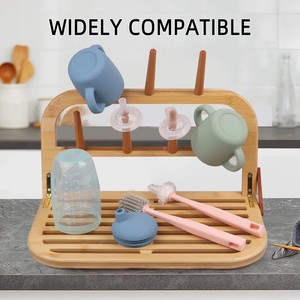Escurridor de Biberones de Bambú Ecológico, Organizador Plegable con Hebilla de Bloqueo para Almacenamiento en la Encimera - Product Image 5