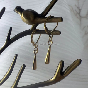 Pendientes de acero inoxidable para mujer, oro amarillo sólido de 18k, aretes de gota de lágrima - Product Image 4