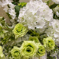 5D Hochwertige Seidenrosen-Hortensien Künstliches Grün Hochzeits-Bodenblumenarrangement Party-Bühnendekoration Wegführungsprops