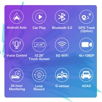 10.26 pouces voiture tableau de bord lecteur Mp5 filaire sans fil Carplay Android Auto moniteur Eq Dashcam type-c allume-cigare câble d'alimentation