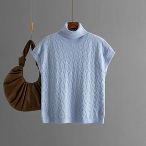 Suéter de Tricô Sem Mangas com Gola Alta para o Outono, Casual e Solto, Estampa Xadrez para Mulheres - Product Image 2