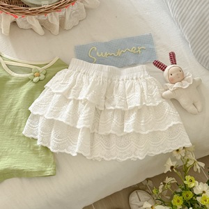 Sweet Children's Skirt With Lace Ruffles One Size Fits All Cotton Solid Color For Girls Casual Wear - Product Image 3