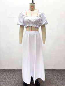 Women's <b>White</b> <b>2</b> <b>Piece</b> <b>Set</b> - Puff Sleeve Square Neck Crop Top & High Waist Maxi Skirt Womens <b>Set</b> African Clothes Fashion - Product Image 4