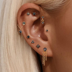 Boucles d'oreilles de piercing pour cartilage en argent sterling S925 1.2x6mm, avec quartz rutile noir, motifs marquise, couronne, feuille, papillon et géométriques - Product Image 4