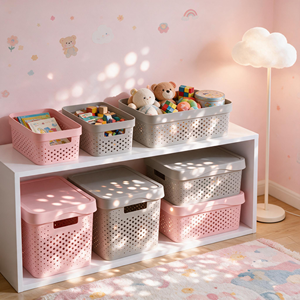 Cestini portaoggetti da scrivania in plastica di grande capacità, traforati e traspiranti, con coperchio, <span class=keywords><strong>per</strong></span> cameretta dei bambini, <span class=keywords><strong>per</strong></span> riporre <span class=keywords><strong>giocattoli</strong></span>, libri e vestiti - Product Image 1