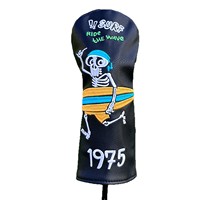 Housse de tête de club de golf n° Housse de tête de club de golf en PU avec broderie crâne surfeur pour driver/fairway/hybride – Accessoire de golf