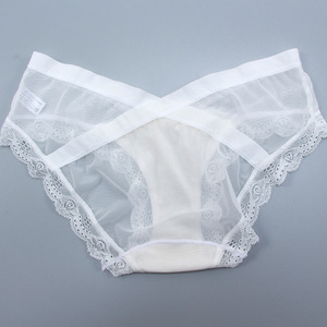 XX591 culotte en maille de coton confortable pour femmes slip en dentelle taille basse chaud Transparent Sexy mince sans marque méthode de tissage tricoté - Product Image 5