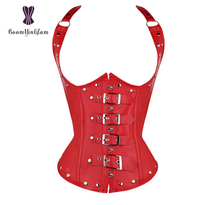 Delle donne Cupless Bustier Top Showgirl Clubwear Steampunk Abbigliamento XXXL Corsetto di Cuoio Sexy Con Halter Neck - Product Image 4