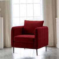 Fauteuil d'appoint moderne en velours avec accoudoirs matelassés à rainures verticales, pieds en métal, confortable, pour salon et chambre à coucher