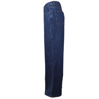 Jeans Wanita Premium Nyaman dan Bernapas, Model High Street, Cuci Klasik, Potongan Lurus, Pinggang Tinggi, dengan Belahan di Bagian Bawah