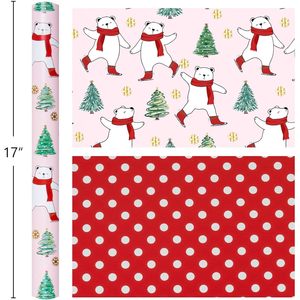 Kids Christmas <b>Wrapping</b> <b>Paper</b> Reversible Pink Bears Trees Design 17 In X 32.8 Ft Gift Craft Recyclable - Product Image 5