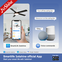 Ventilateur de plafond 1stshine 52 pouces avec pales modernes, télécommande via application mobile, compatible Alexa et Google, robuste, avec éclairage LED