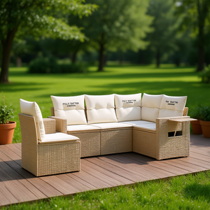 Conjunto de Sofá de Jardín de Mimbre Sintético, Plegable, Mediano, Muebles de Exterior para 4 Personas, Color Beige - Product Image 2