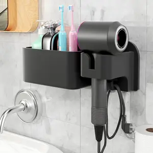 Silikon saç kurutma makinesi tutucu duvara monte fön makinesi organizatör banyo için çok fonksiyonlu saç kurutma makinesi rafı saç salon için