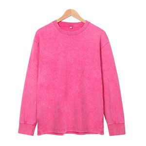 T-shirt unisexe à manches longues en pur coton, coupe ample, style rétro, effet délavé, idéal pour la couche de base transfrontalière - Product Image 1