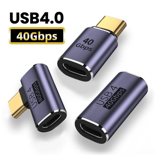 90 Degree Adapter USB C Male Type C Female 100W 40Gbps Fast Charging Converter for Macbook Mobile Phones