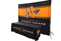Nappe de table en polyester imperméable et extensible avec logo imprimé par sublimation personnalisée pour salon professionnel