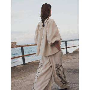 <span class=keywords><strong>Pantaloni</strong></span> <span class=keywords><strong>larghi</strong></span> stampati di fascia alta moda eleganti e comodi in cotone e <span class=keywords><strong>lino</strong></span> da <span class=keywords><strong>donna</strong></span> nuovo stile autunno Set - Product Image 3