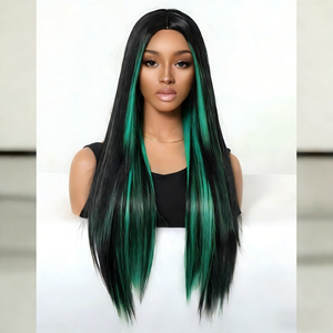 Parrucca Lunga Liscia <span class=keywords><strong>con</strong></span> Partizione Centrale Senza <span class=keywords><strong>Frangia</strong></span>, Naturale e alla Moda, in Fibra Resistente al Calore, Senza Colla, <span class=keywords><strong>con</strong></span> Rete a Maglia Rosa, Copertura Completa, Super Venduta - Product Image 5