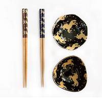 Ensemble de baguettes en bois classiques, réutilisables et écologiques, motif européen élégant, 2 paires, 2 bols, boîte cadeau personnalisable, idéal pour les entreprises