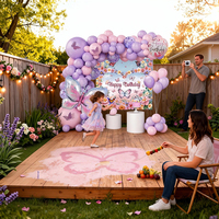 1 Set Balon Pesta Ulang Tahun Kupu-kupu Ungu Kain Latar Belakang Selamat Ulang Tahun untuk Perlengkapan Dekorasi Pesta Ulang Tahun Anak