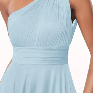 فساتين نسائية قصيرة كتف واحد من الشيفون وصيفة العروس بطيات فستان حفلة رسمي بكشكشة مع جيوب - Product Image 4