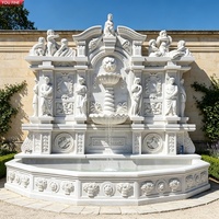 YOUFINE Fontaine murale de jardin personnalisée en grand marbre avec relief de visage de lion et sculpture florale pour piscine, manoir, cour et aménagement paysager