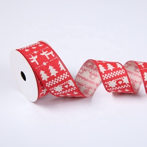 Sunjoy DIY wajah tunggal pohon Natal pita 100% poliester dekoratif merah dan hijau lebar untuk pembungkus hadiah mewah - Product Image 3