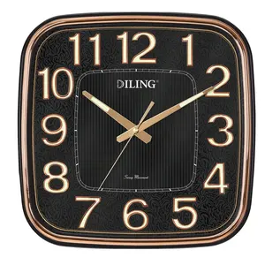 DILING best simple design 3d digital wall clock battery operated plastic silent clock decorative luminous square wall clock