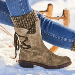 Bota Feminina de Cano Médio com Salto Quadrado e Tira Traseira, Estilo Europeu, Tamanho Grande, Nova Coleção Outono/Inverno - Product Image 2