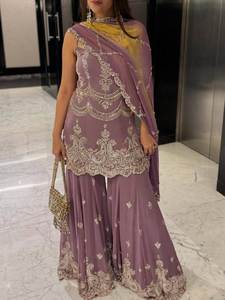 Nueva Colección en Georgette Sintética Pesada con Bordado Completo de Lentejuelas, Silueta de Lápiz Moderna para Verano, Cintura Natural - Product Image 5