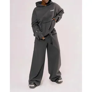 Women clothes 2024 high quality custom logo 2 piece sweatpants and hoodie sets fashion design women jogging suit set