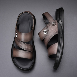 FASHION Genuine Leather Open Toe Walking Sandals Breathable <b>Hook</b> & Loop Closure Summer Men's <b>Shoes</b> - Product Image 5