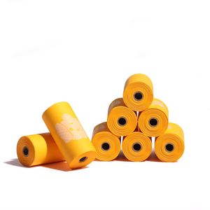 Sacs à crottes de chien jaunes, 8 rouleaux, personnalisés, biodégradables, en amidon de maïs, pour les excréments d'animaux - Product Image 2
