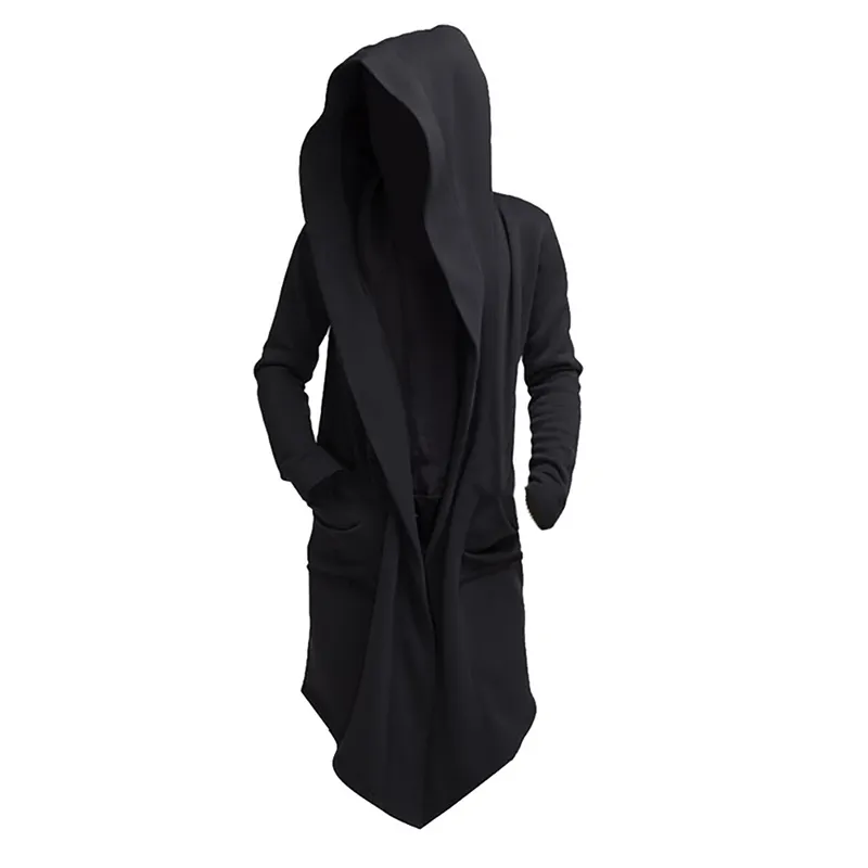 Men Hooded Sweatshirts Black Hoodies Fashion Jacket long Sleeves Cloak Coats Outwear Medieval Costume